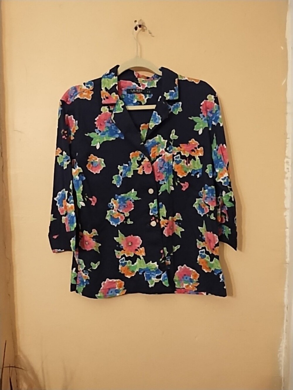 Lauren Ralph Lauren Black Label Women's Pajama Top Floral Nvy Size medium